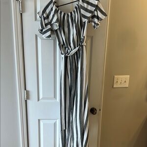 Flying Tomato gray and white Striped Jumpsuit